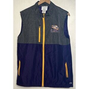 LSU TIGERS Champion Vest Mens Medium Purple NCAA Full Zip Windbreaker Pockets